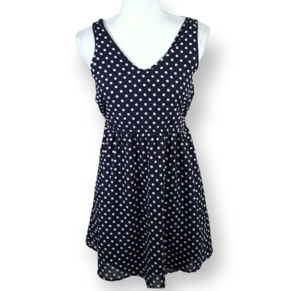 Dresses & Skirts - NAVY & WHITE POLKA-DOT DRESS SZ.XS/S EUC